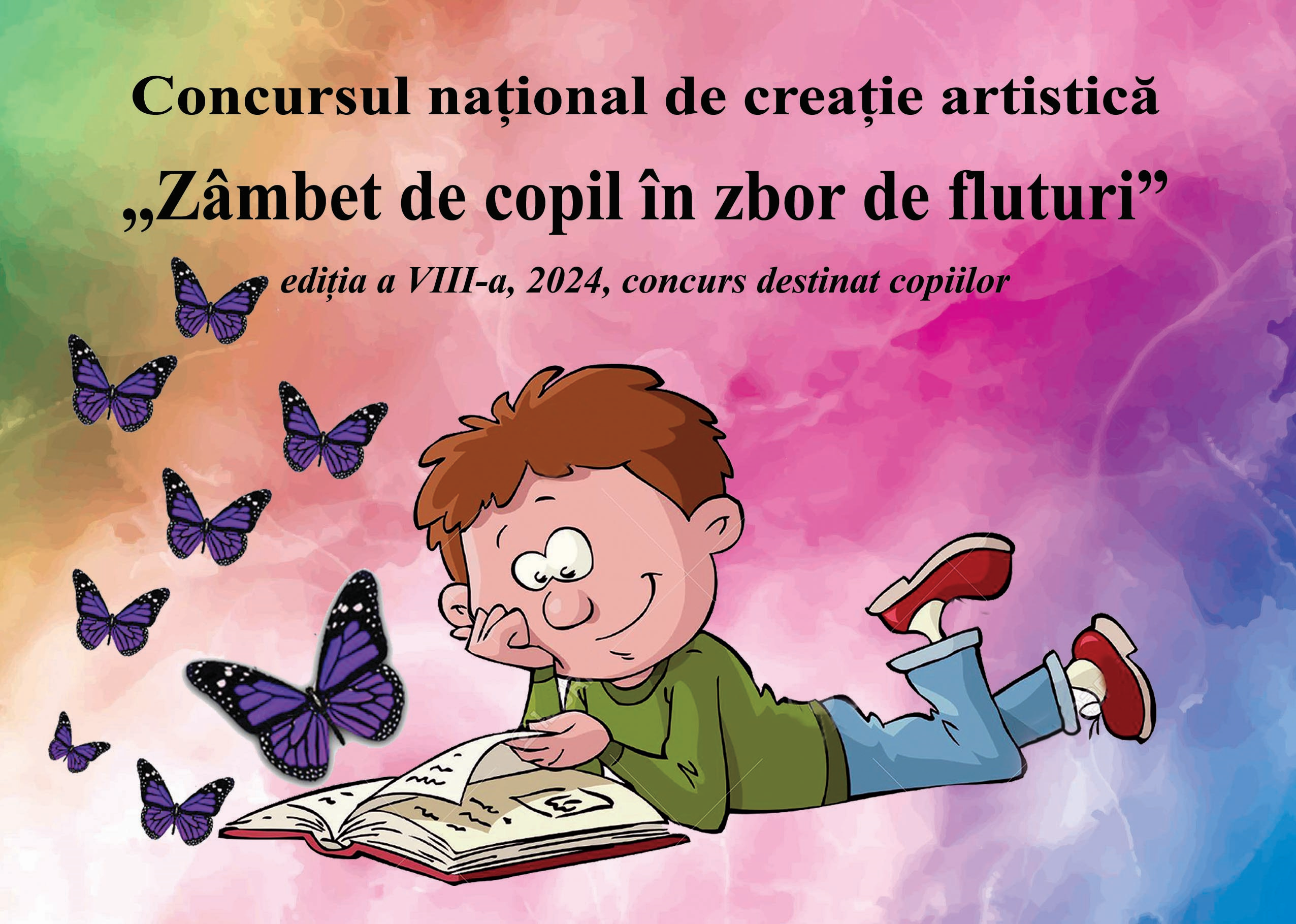A cartoon of a child reading a book with butterflies flying around

Description automatically generated